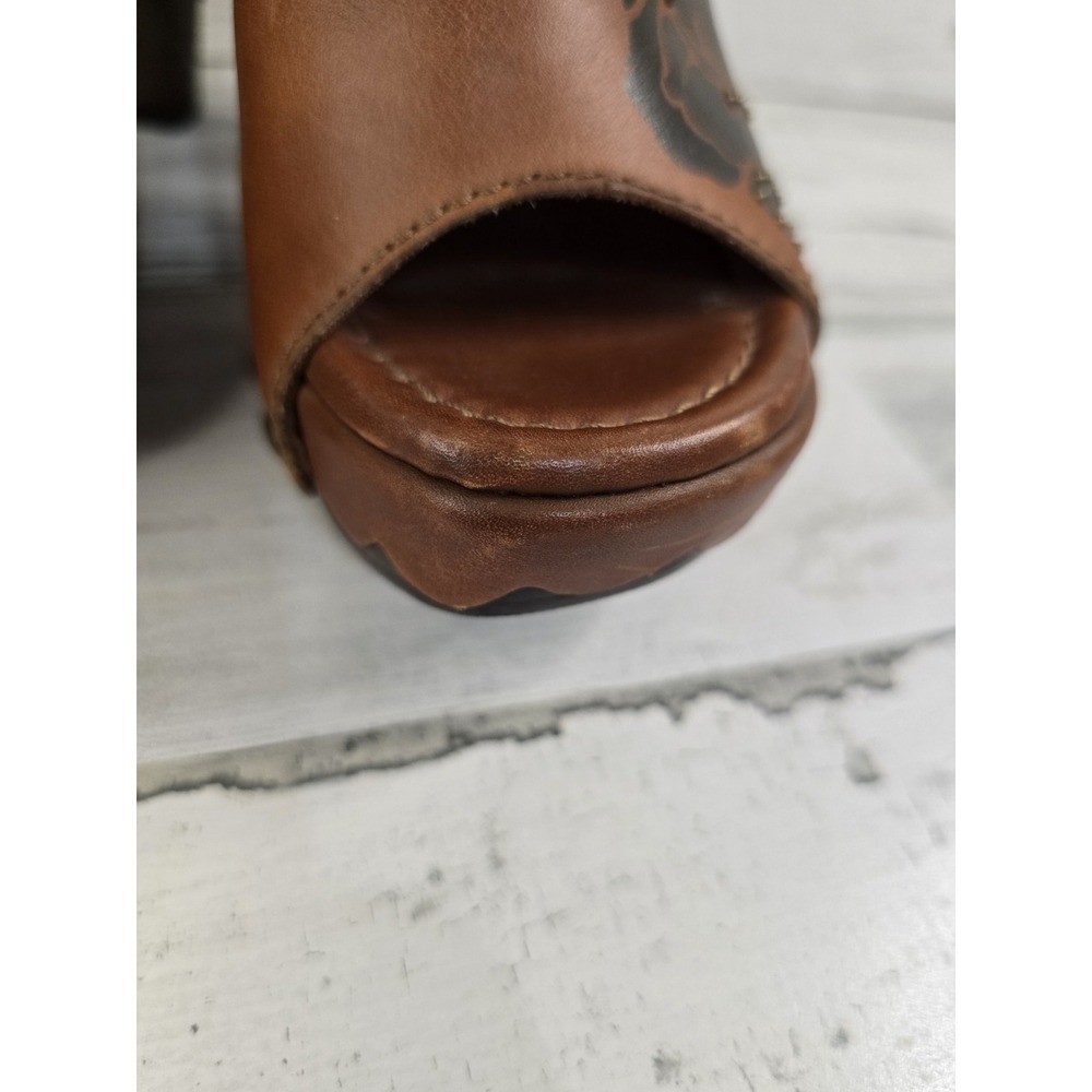 Stuart Weitzman Womens Tan Leather Rose Floral Studded Platform Clog Mules Spain - Picture 9 of 13